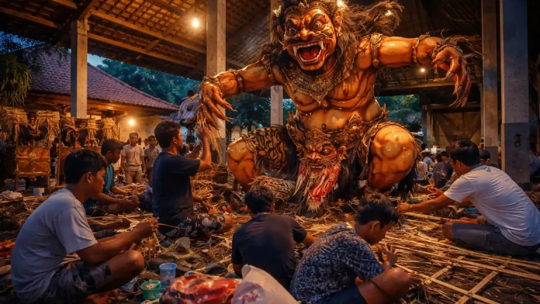 Young Man Creating Ogoh-ogoh at banjar